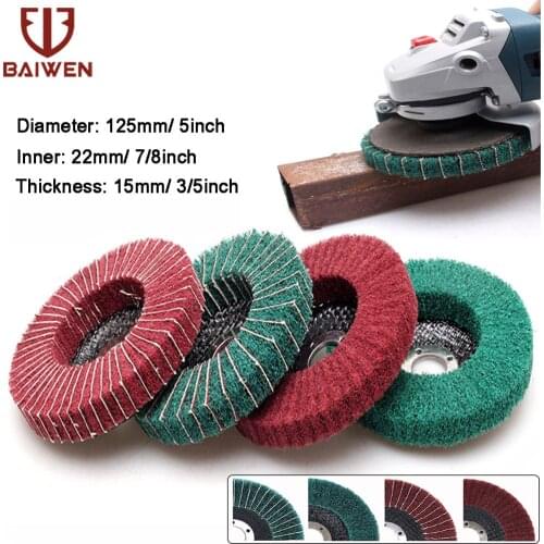 5 Inch Nylon Fiber Flap Polishing Wheel Angle Grinder Disc Non-woven 125*22mm Scouring pad Buffing Wheel for Metal Buffing