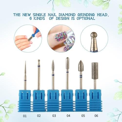 6 Types Blue Diamond Nail File Drill Bit Burr Milling Cutter Manicure Electric Nail Drill Machine Nail Accessories