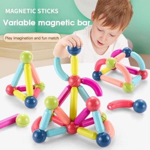 64Pcs/1 Set Magnetic Building Blocks Bars DIY Construction Toys Baby Children Early Educational Assembled Brick Toy For Dropship