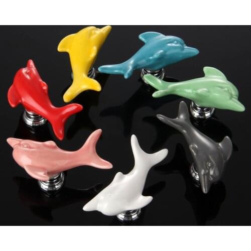 7 Color Decorative Dolphin Door Knob Furniture Handles Wardrobe Pull Drawer Kitchen Cupboard Handle Cabinet Knobs and Handles