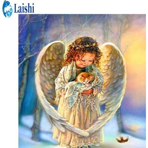 5D diamond painting Angel and the cat in her arms full drill cross stitch DIY diamond embroidery mosaic home decor pictures