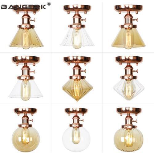 American Loft Ceiling Lamp Switch Edison LED Modern Iron Glass Ceiling Light Lamps Living Dining Room Aisle Home Decor Lighting