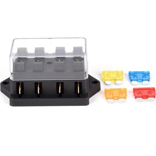 Car 4 Way Circuit Standard ATO Blade Fuse Box Block Holder 12V/24V+4 Way Fuse 1pc