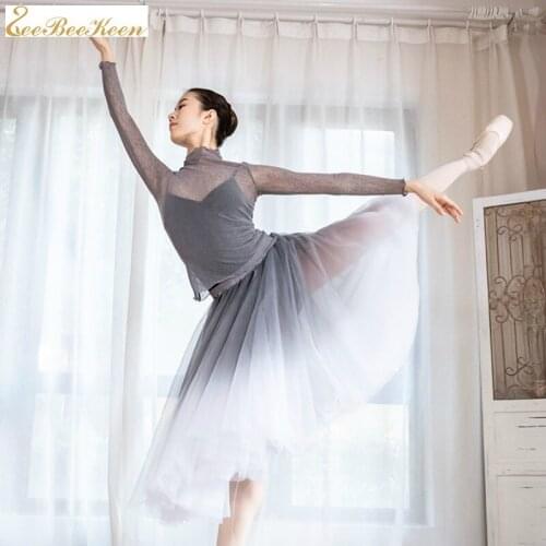 Ballerina ballet skirt Gauze skirt in autumn/winter Mid-length tutu skirt for Adult Gradient color skirt for women
