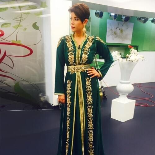 Bbonlinedress Moroccan Caftan Evening Dresses Embroidery Appliques Long Evening Dress Full Sleeve Arabic Muslim Party-Dress