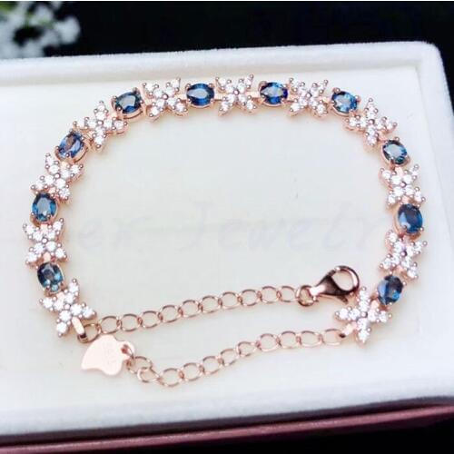 Natural sapphire chain bracelet Free shipping 925 sterling silver Fine jewelry 0.35ct*10pcs gemstone Fine jewelry #BL18120205
