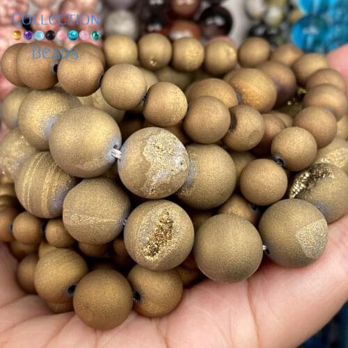 Natural Stone Gold Plated Druzy Agates Beads Loose Spacer Round For Jewelry Making 6-12MM DIY Bracelet Accessories Wholesale
