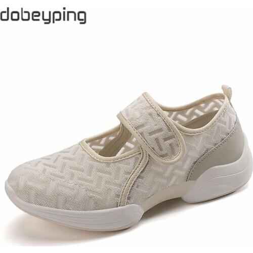 Dobeyping Summer Womens Shoes Breathable Air Mesh Woman Sneakers Soft Bottom Mother Flats Lightweight Ladies Walking Loafers