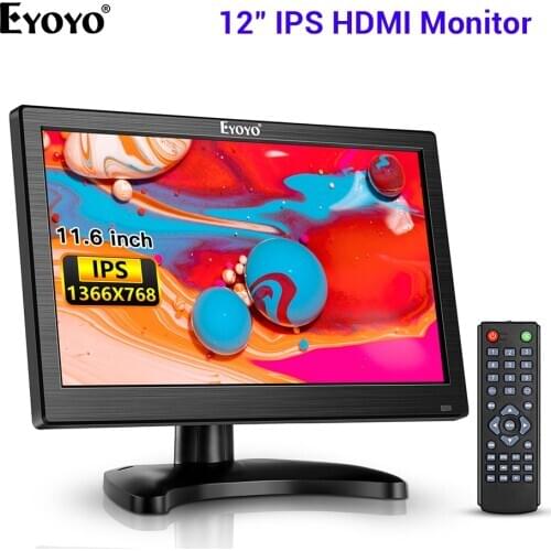 Eyoyo EM12O 12 Inch Monitor 1366x768 IPS Screen CCTV Security Monitor Small PC Screen Raspberry Pi Monitor with HDMI VGA AV BNC