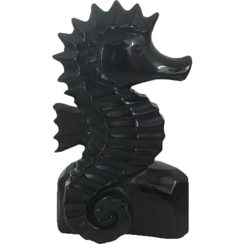 15cm Natural Obsidian Quartz Crystal Hand Carved Seahorse Figurine Wild Life Figurine Handmade Craft Home Office Decoration Gift