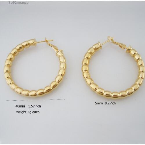 Foromance / YELLOW GOLD COLOR OVERLAY HOOP WITH PATTERN ROUND DIAMETER 40 MM 1.57 inch EARRING