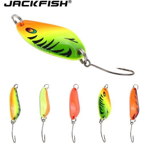 JACKFISH Metal Spoon Lure 5pcs/lot Saltwater Fishing Lure With Fishing Hook Sinking Bait For Carp Fishing Bait Bass Lure