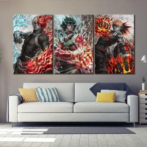 Print Canvas Painting Home Decor 3 Panel My Hero Academia Anime Wall Art Modular Pictures Modern Classic Posters Bedroom Frame