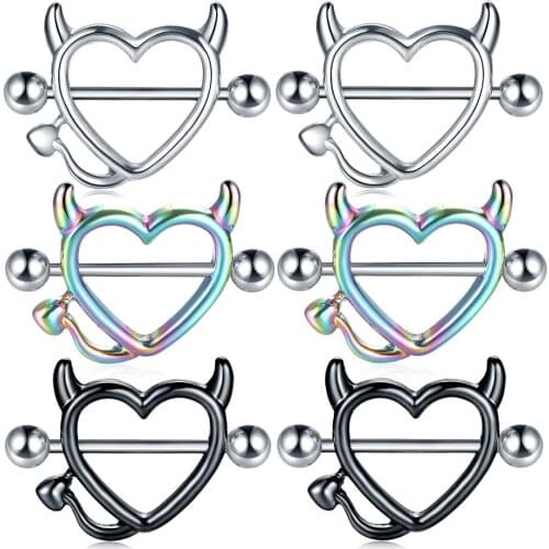 1 Pair 14G Stainless Steel Heart Nipple Piercing Bar Nipple Rings Shield Cover Barbell Sexy Piercings Breast Piercing Jewelry