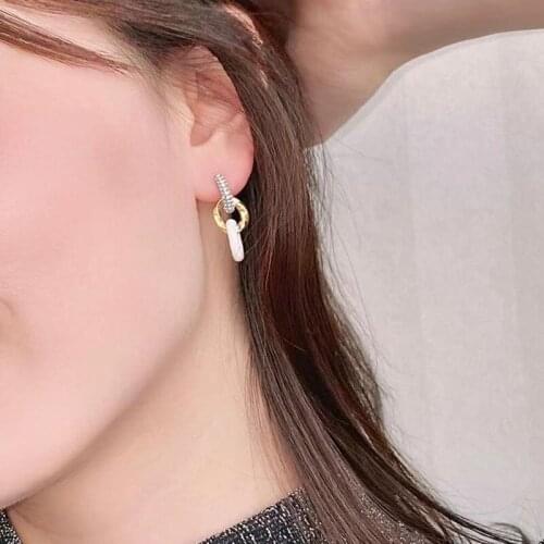 Korean Simple Design Vocation Style Moderate Women Earrings Pendant Micro Zircon Gold Plating Jewelry