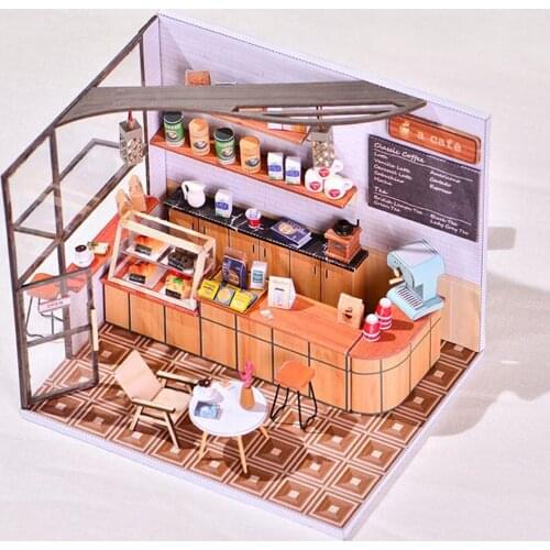 Doll House Miniature DIY Dollhouse With Furnitures Ornaments Wooden Coffee Shop House Model For Children Girls Birthday Gift