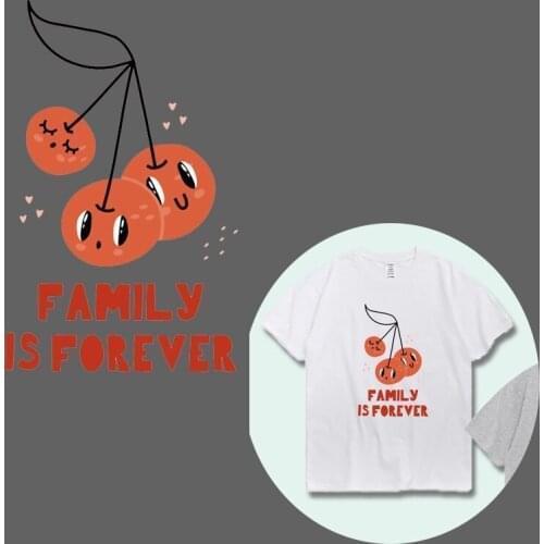 Cartoon Red Cherry Fruit Letter Patches Iron on Heat Transfer Decals for Kids Clothing DIY Stripes Applique T-shirt Stickers