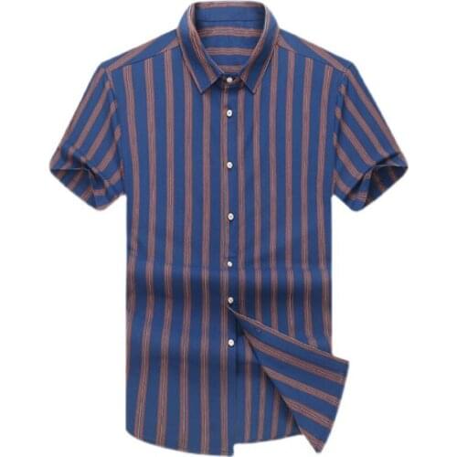 Plus Large Short Sleeve Men Pure Cotton Summer Comforable Striped Mens Shirts Business Formal Casual Slim Fit Loose 7xl 5xl