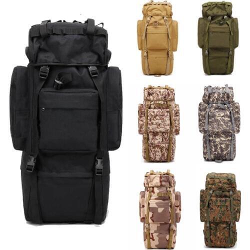 Outdoor Men Mountaineering Hiking Backpack Airsoft Hunting Military Camouflage Backpack Tactical Shoulder Bag 65L
