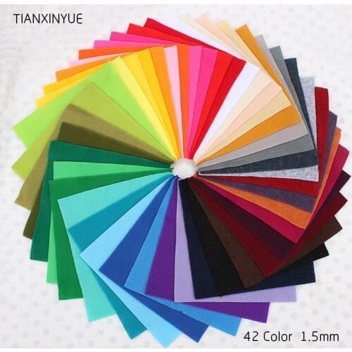 TIANXINYUE 42color 15*15cm soft fabric 100% Polyester Nonwoven 1.5mm thick Felt Fabric DIY Cloth For Flower&Animal Toy Felts