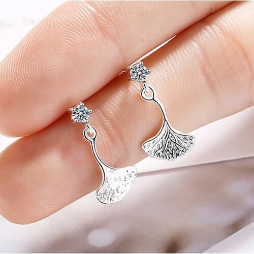 Personality 925 sterling silver Ginkgo biloba CZ Zircon Stone Statement Earrings for Women Girl Party brincos Jewelry
