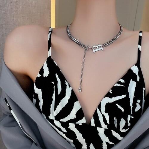 Punk B Letter Pendant Choker Necklace for Women Men 2021 Fashion Silver Color Chain Necklace Hip Hop Chic Jewelry Gift