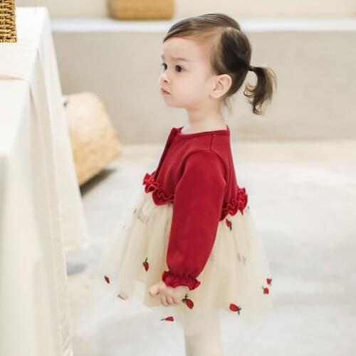 Toddler Girls Long Sleeve Dress Spring Autumn New Kids Baby Fashion Net Yarn Splicing Party Dress Sweet Princess Dress for Girls