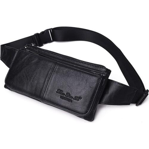Genuine Leather Fanny Waist Pack Hip Bum Bag for Men Travel Casual Cell Phone Case Real Cowhide Purse Chest Pack Belt Bag