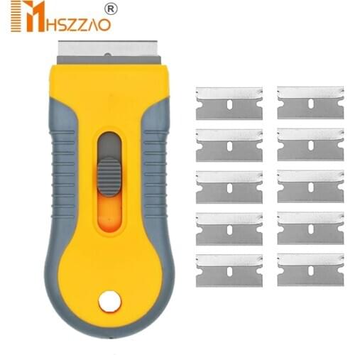 Safety Locking Razor Blade Scraper Decal Scraper Plastic Scraper with 10pcs Carbon Steel Blades for Glass Adhesive Removing