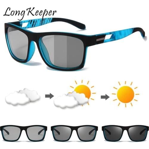 LongKeeper Photochromic Sunglasses Men Outdoor Sports Glasses Square Polarized Sunglasses Driving Goggles Eyewear Gafas Ciclismo
