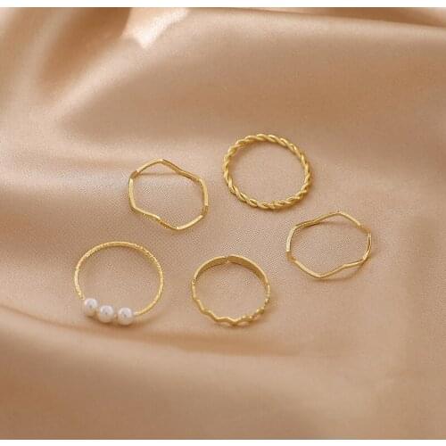 Five-piece light luxury pearl niche design Lolita simple net celebrity ring index finger tail ring ring female