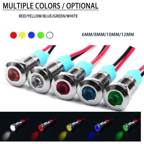 6mm/8mm/10mm/12mm LEDMetal indicator Highlight power signal light with wire 15cm equipment power light 3V-6V12V-24V 110V-220V