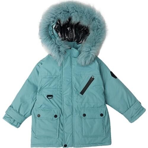 Boys Long Sleeve Big Fur Hooded Thick Warm Winter Parkas Coats Big Pockets Zipper Closure Solid Color Winter Outdoor Coats