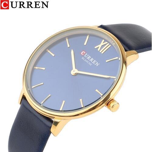 Womens Watches Luxury Blue Leather Strap Fashion Ladies Quartz Watch Gold Case Top Brand Curren Relogio Feminino Montre Femme