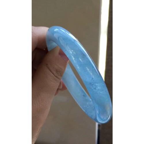 Inner Diameter 59mm Genuine Blue Natural Aquamarine Gemstone 11x9mm Crystal Fashion Woman Bangle Bracelets AAAA
