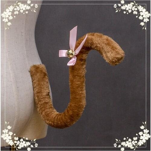 Lovely 50cm Black White Cat Tail With Bowknot Bell Anime Cosplay Maid Costume Women Lady Party Dress Up Props Halloween