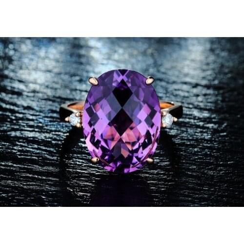 QTT 18k Rose Gold Ring For Women Elegant Purple Zircon Stone Resizable Ring Ladies Vintage Grace Wedding Jewelry Crystal Rings