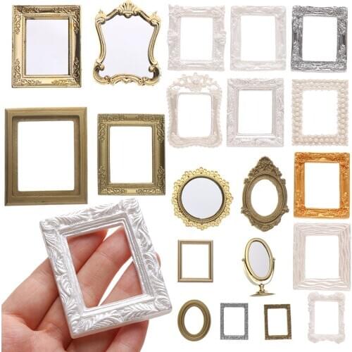 1:12 European Frame Mirror Doll House Miniatures Dollhouse Decor Ornament Retro Furniture Doll Toys Accessories Mirror Ingbaby