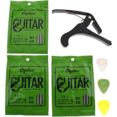 1 Set Acoustic Guitar Strings with Finger Picks & Key Clamp Capo