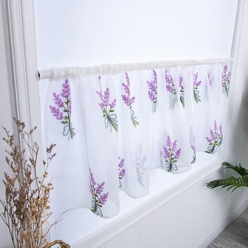 1 PCS Pocket Short Curtain Cute Flower Embroidered Half-Curtain For Kitchen Door Drape Cafe Small Window Panel Sheer