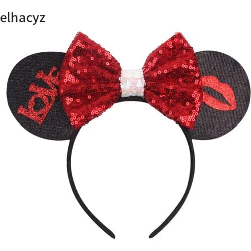 1PC 2021 NEW 5'' Glitter Sequins Bow 3.3'' Shiny Hollow Heart Mouse Ears Hairband Headband Gilrs Women Headwear Hair Accessories
