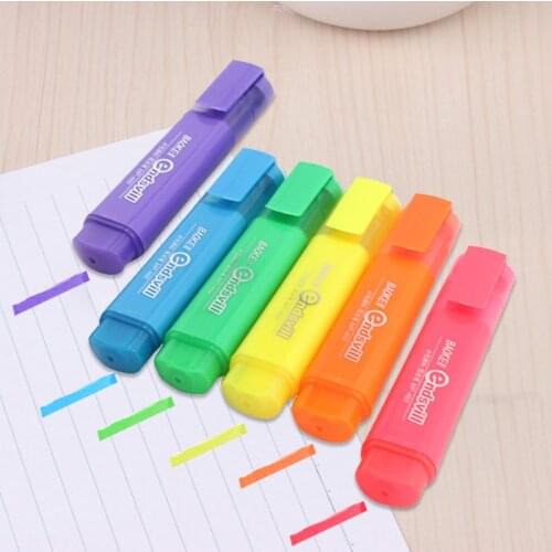 1Pc Highlighter Pen Blue Green Orange Pink Purple Yellow Ink Water-based Pigment Ink Highlighters Marker School Office Supplies