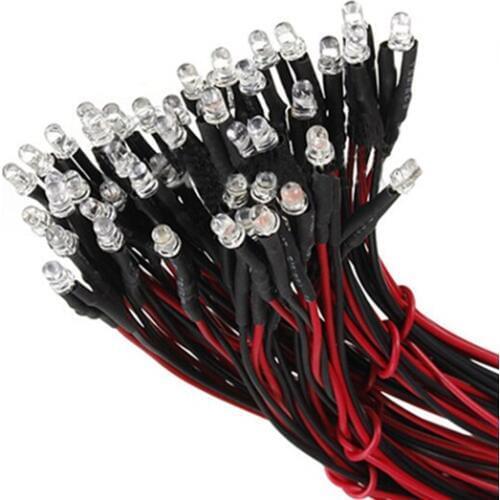 10 pcs 12V 20cm LED Pre wired 3mm white