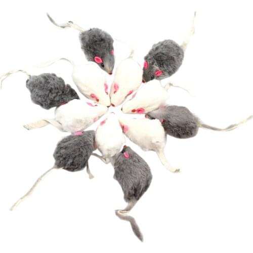 12Pcs False Mouse Cat Pet Toys Cat Long-Haired Tail Mice Sound Rattling Soft Real Rabbit Fur Sound Squeaky Cat Toy