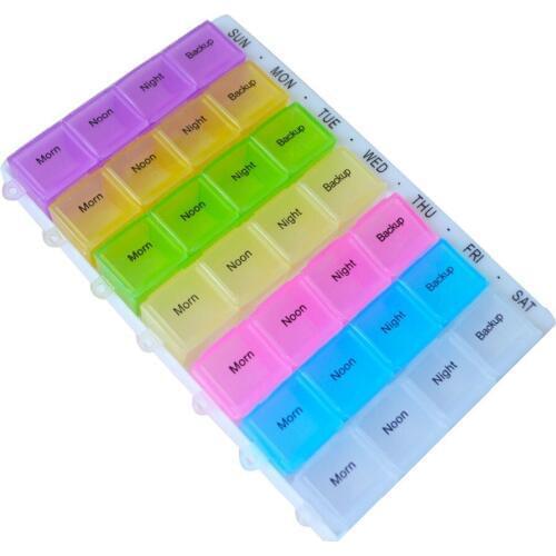 2Pcs/Lot 7 Day Weekly 28 Compartments Pill Box Medication Clear Pill Organizer Tablet Holder Cases Splitter Health Care Tools