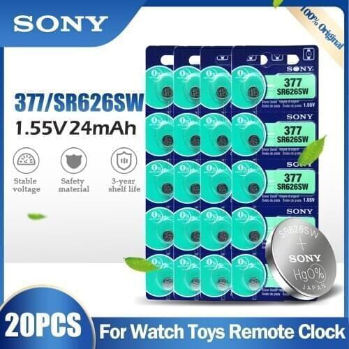 20PCS SONY 377 377A SR626SW AG4 SR626 LR66 LR626 AG 4 1.55V Silver Oxide Battery For Watch Clock Toy Car Remote Button Coin Cell