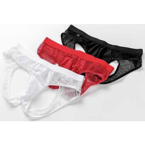 2021 Mens Buttocks Hollow Thong Fishnet Mesh See Through Pouch Crotchless Backless Briefs Thong U Convex Penis Pouch Underwear