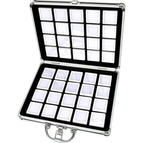 24/40 Grids Diamond Gemstone Display Organizer Box w/ Aluminium Alloy Case