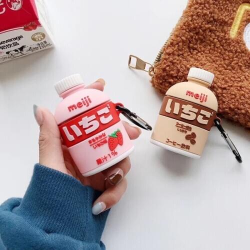 3D Earphone Cases For AirPods Case Cute Bottle Strawberry Milk For Apple Airpods Protect Cover For Earpods Earbuds Case