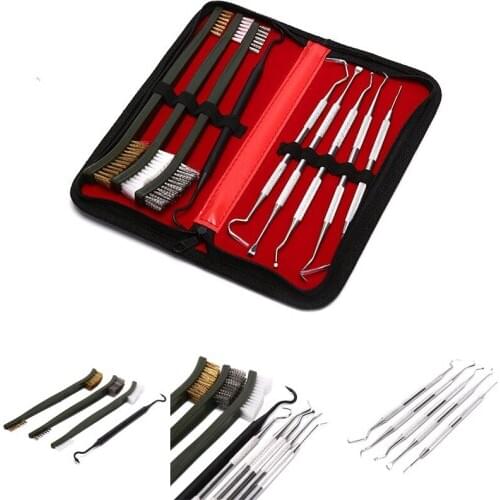 9Pcs/set Stainless steel hook + Double-ended brush Pistol Cleaning Kit Portable Rifle Brushes Outdoor Clean Tool with Carry bag